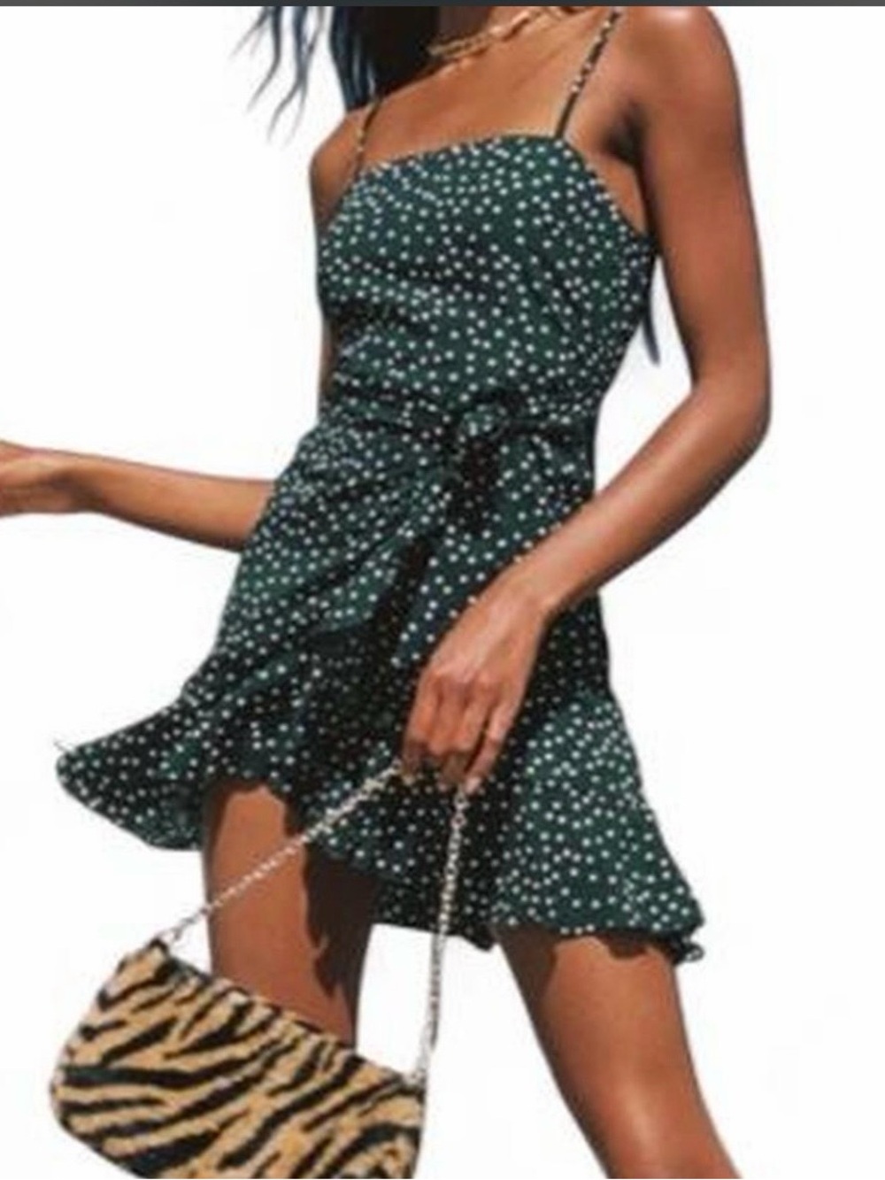 Princess Polly Caesura green polka dot ruffle Mini Dress